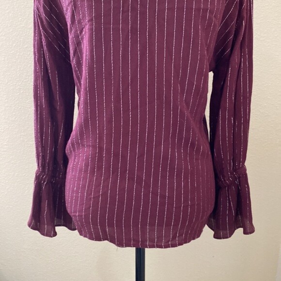 Juicy Couture Tie Front Faux Wrap Top Small Bell Sleeves Wine Matallic Holiday - Picture 6 of 12
